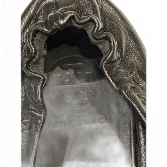 Tory Burch Reva Ballet Flats Black Leather Gold Logo Size 10M Retail $228 - Picture 3 of 8